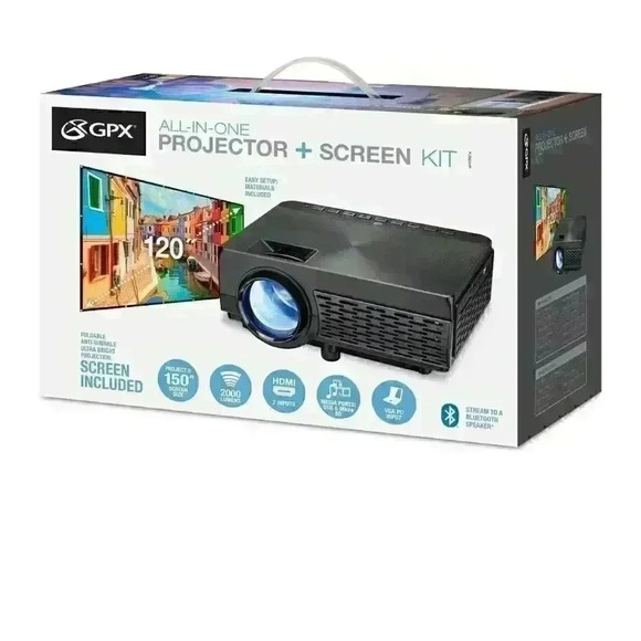 NIB GPX Bluetooth Projector and 120" Projector
Screen, PJ300VP brand new! - Picture 2 of 7